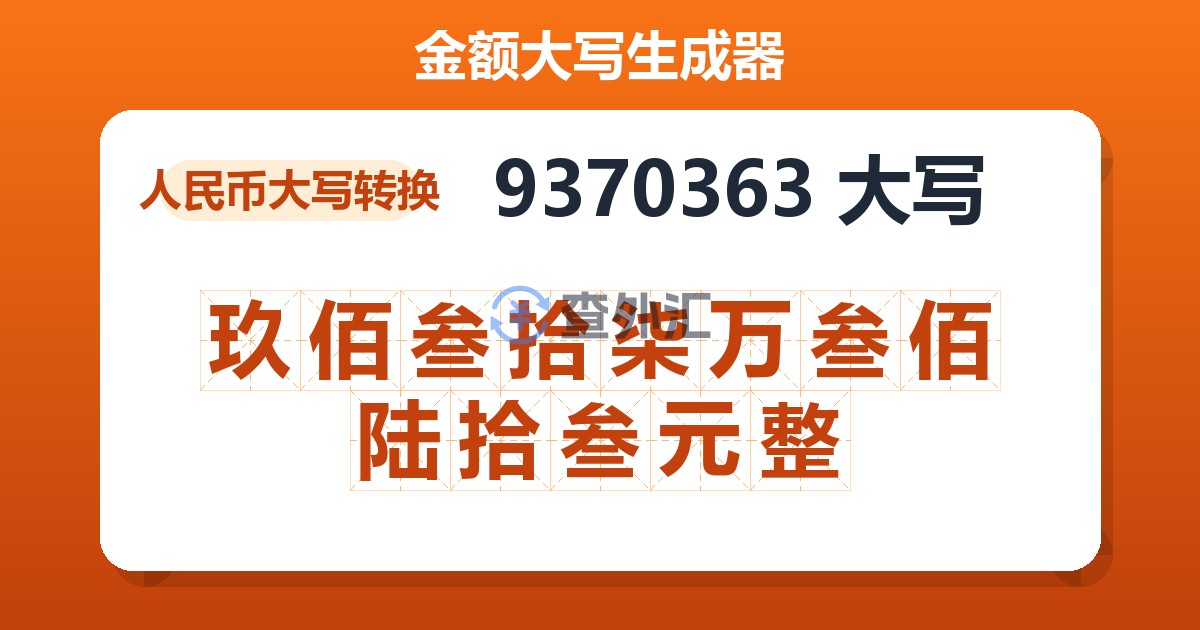 9370363大写 玖佰叁拾柒万叁佰陆拾叁元整