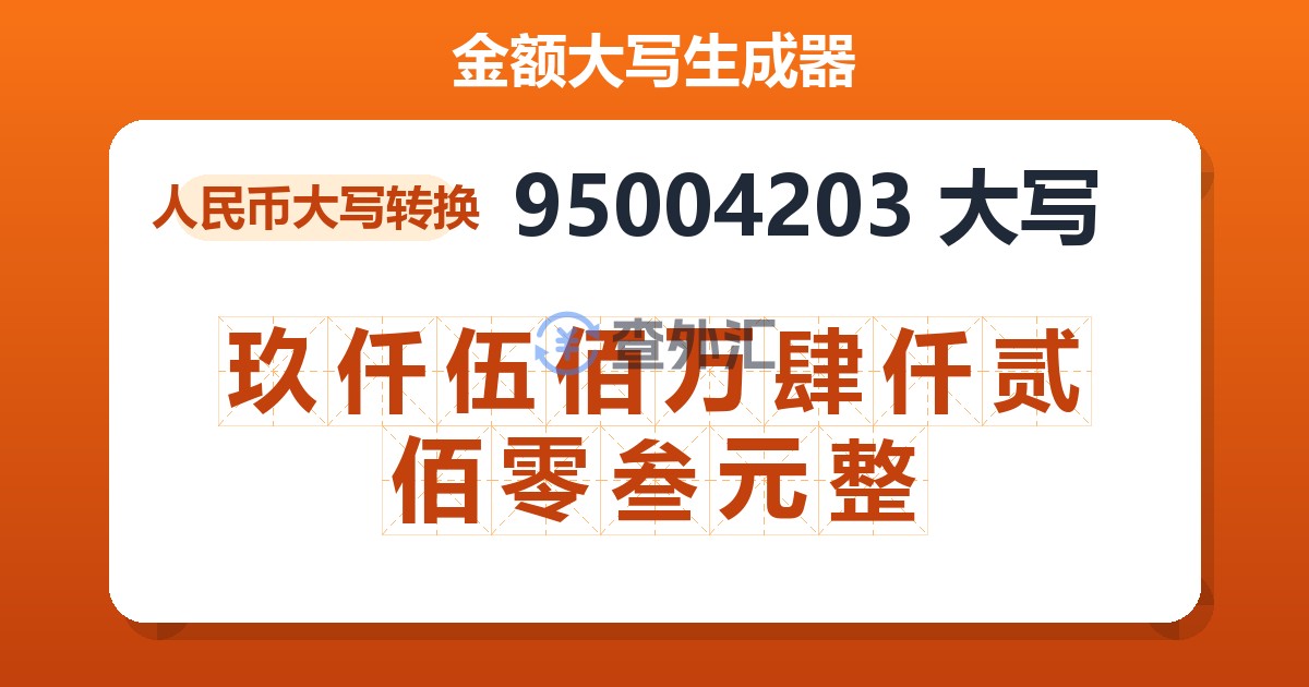 95004203大写 玖仟伍佰万肆仟贰佰零叁元整