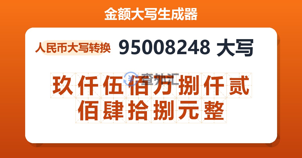 95008248大写 玖仟伍佰万捌仟贰佰肆拾捌元整