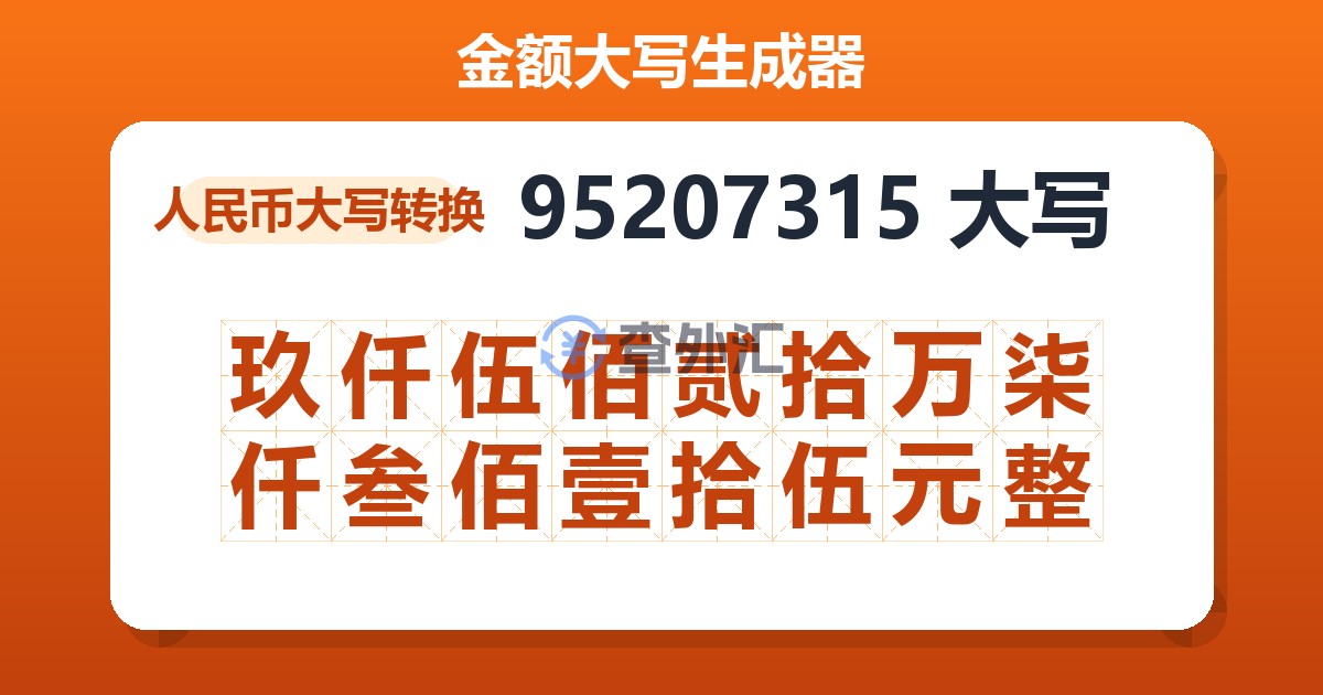 95207315大写 玖仟伍佰贰拾万柒仟叁佰壹拾伍元整