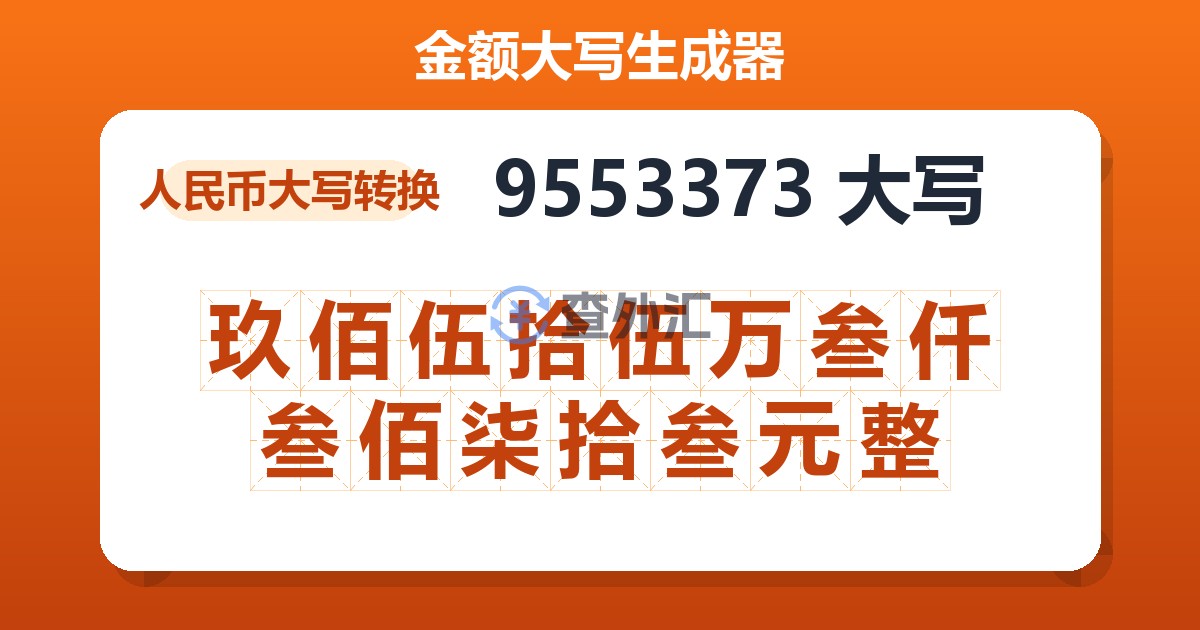 9553373大写 玖佰伍拾伍万叁仟叁佰柒拾叁元整