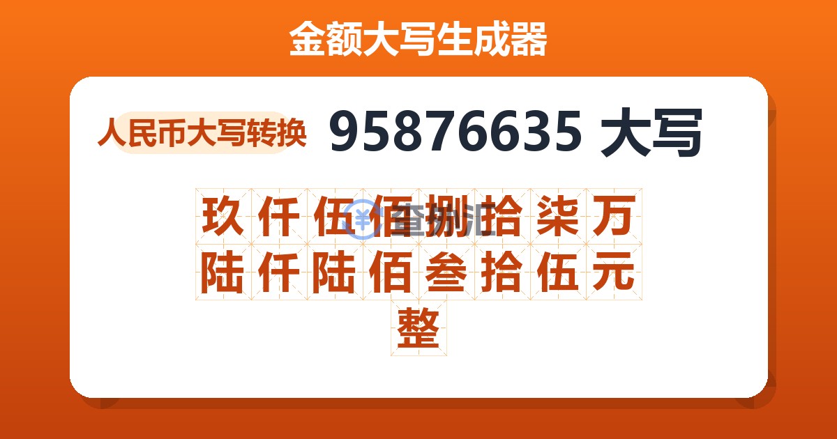 95876635大写 玖仟伍佰捌拾柒万陆仟陆佰叁拾伍元整
