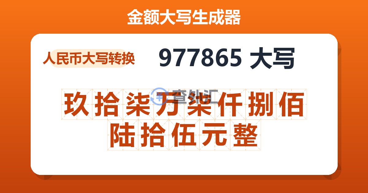 977865大写 玖拾柒万柒仟捌佰陆拾伍元整