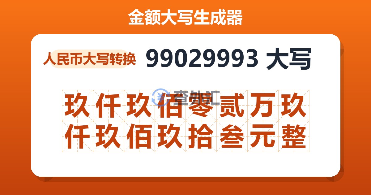 99029993大写 玖仟玖佰零贰万玖仟玖佰玖拾叁元整